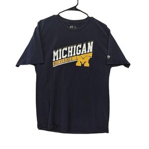 Russell Athletic T-Shirt Men's Large Navy Michigan Wolverines Graphic Tee